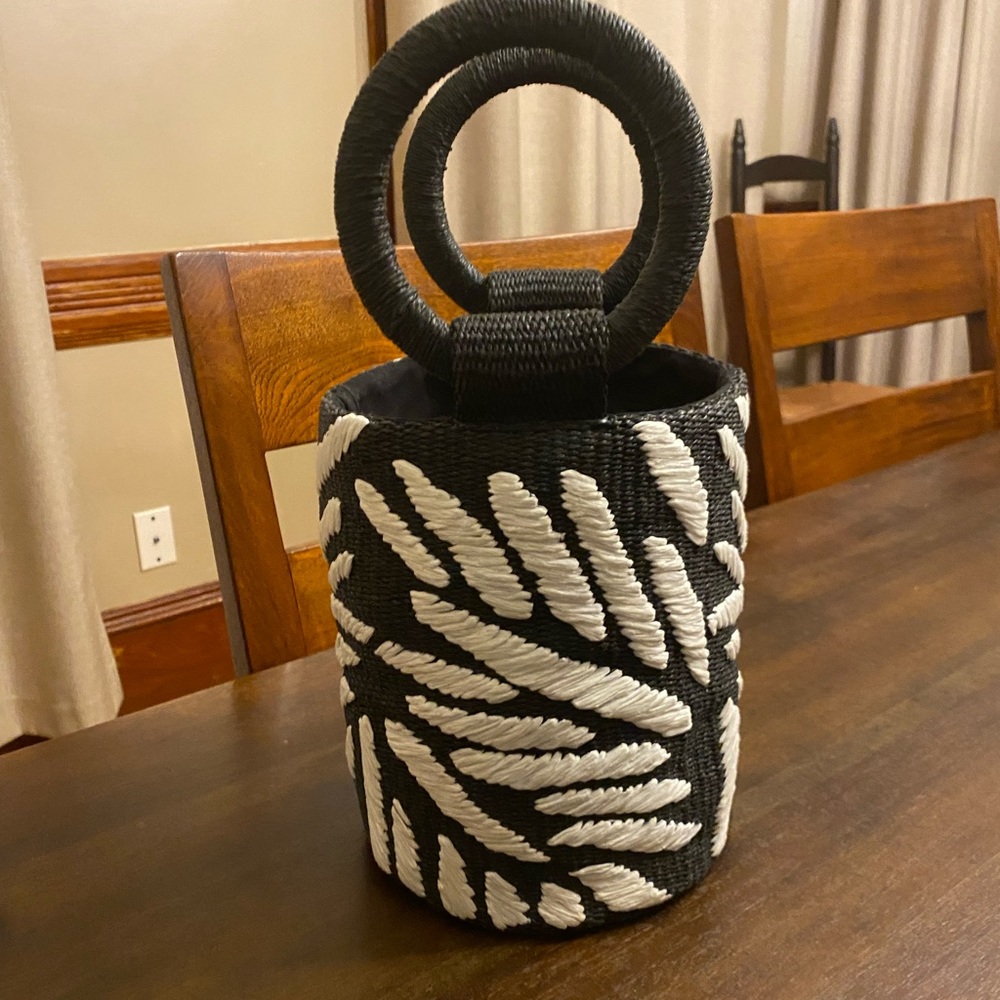 Zara black and white straw bag